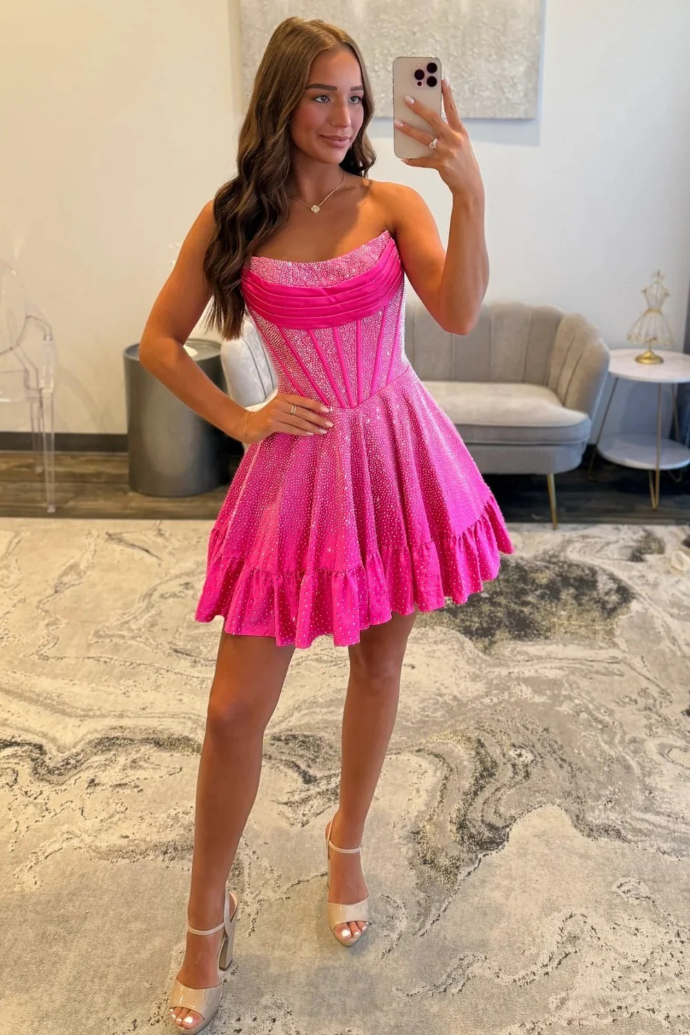 Sparkly Beading A-Line Strapless Lace Up Short Homecoming Dress - Image 4