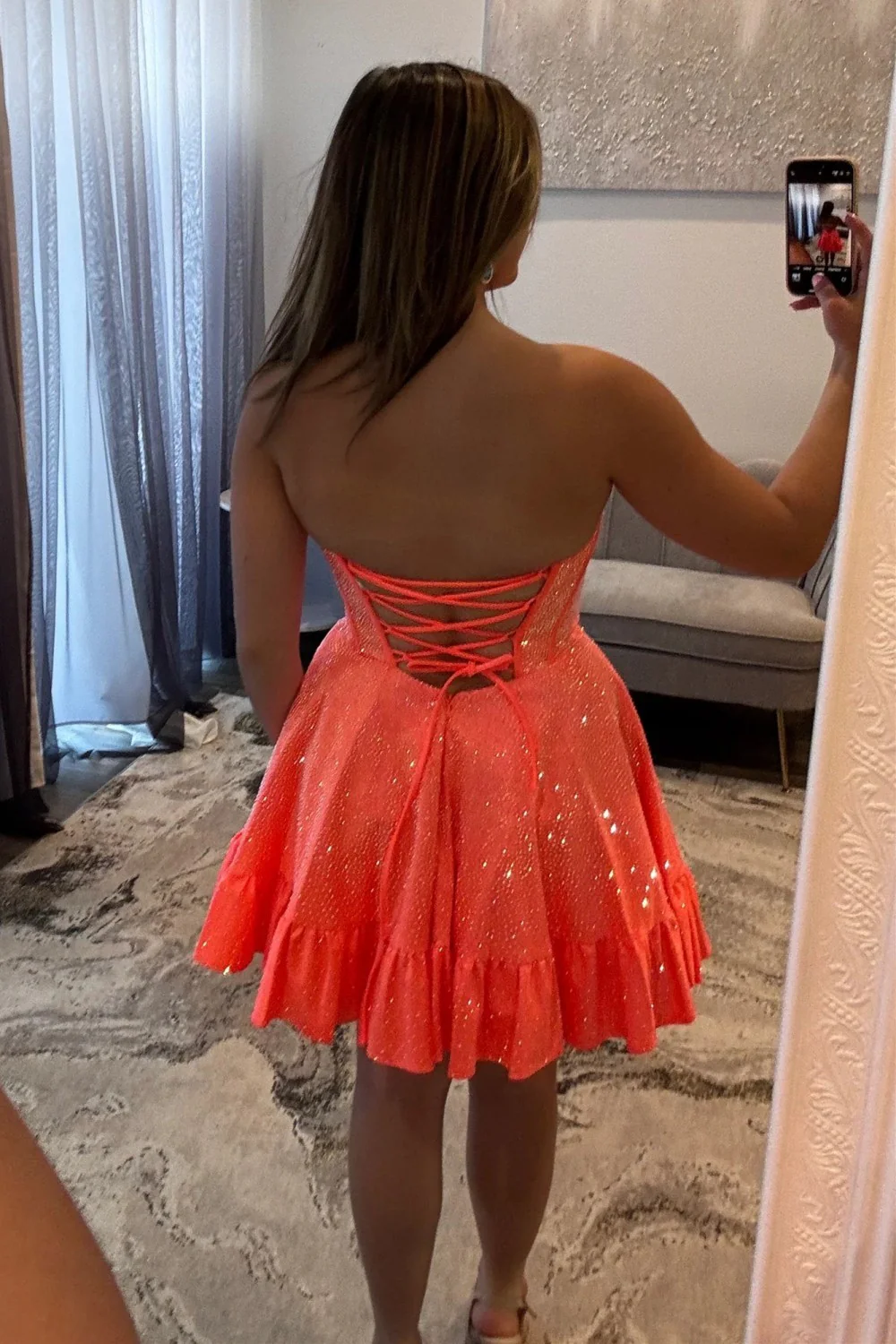 Sparkly Beading A-Line Strapless Lace Up Short Homecoming Dress - Image 12