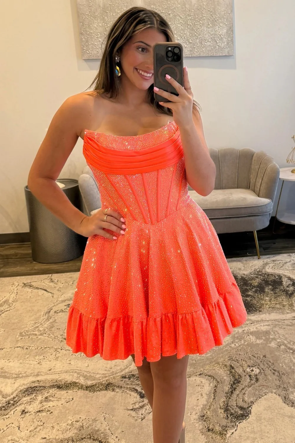 Sparkly Beading A-Line Strapless Lace Up Short Homecoming Dress - Image 10