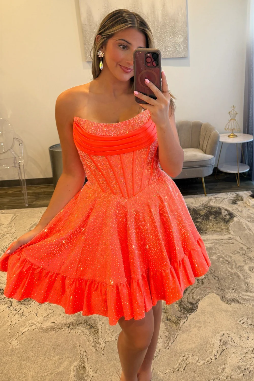 Sparkly Beading A-Line Strapless Lace Up Short Homecoming Dress - Image 11