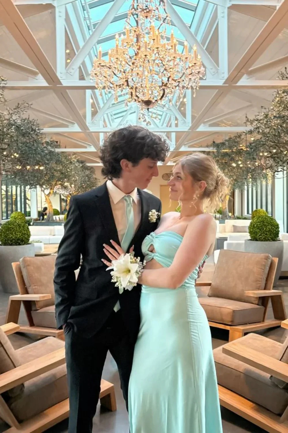Aqua Sweetheart Twist Front Cutout Long Satin Prom Gown - Image 2