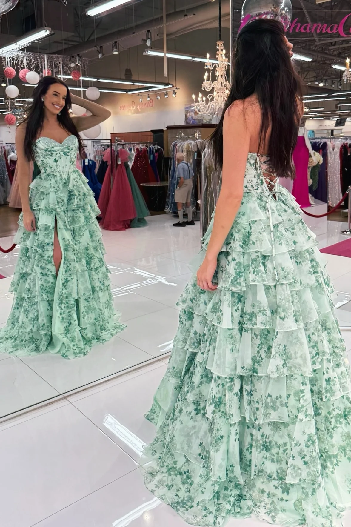 Beautiful A Line Sweetheart Green Corset Prom Dress with Criss Cross Back - Image 3