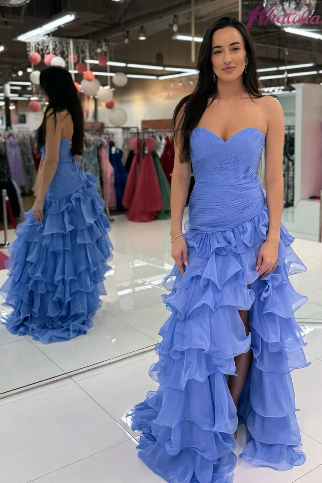 Beautiful Mermaid Sweetheart Blue Long Prom Dress with Ruffles - Image 3