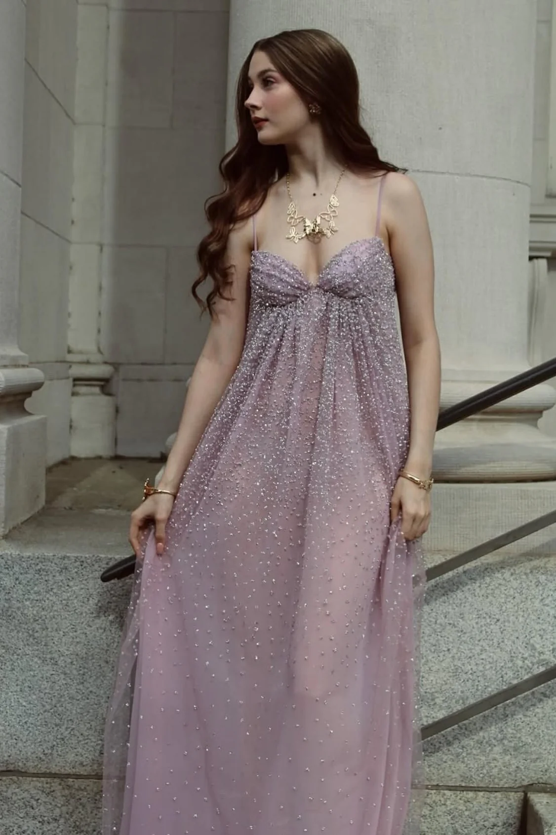 Bling A Line Spaghetti Straps Grey Blue Long Party Dress with Beading - Image 7