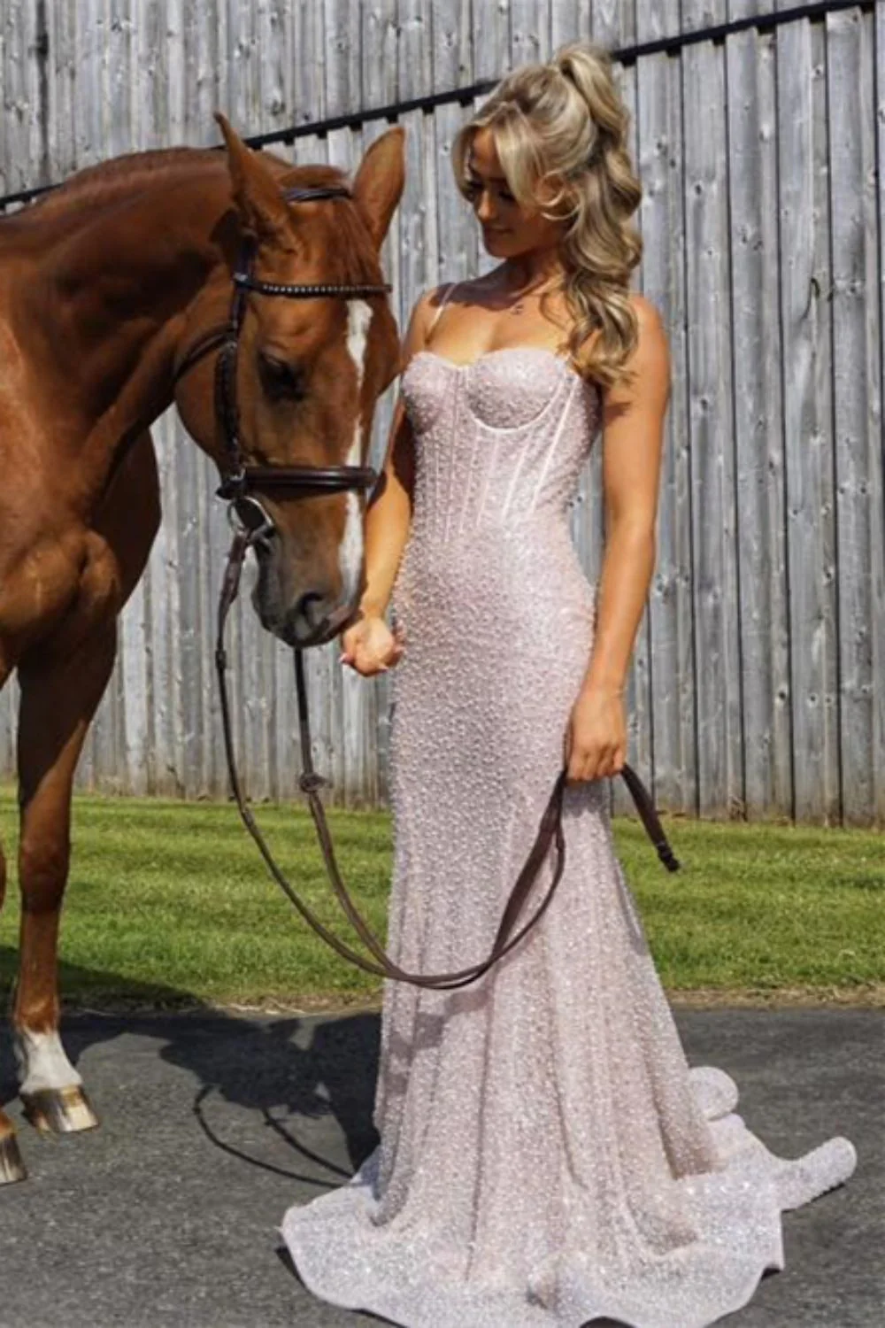 Bling Mermaid Spaghetti Straps Light Blue Sequins Long Prom Dress - Image 12