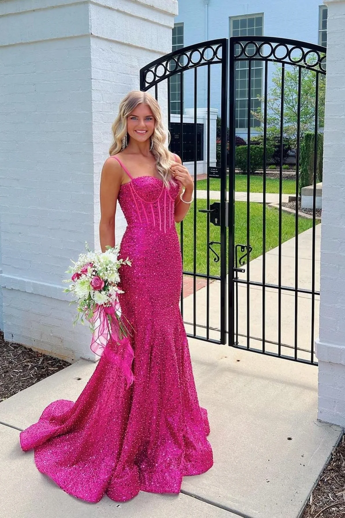 Bling Mermaid Spaghetti Straps Light Blue Sequins Long Prom Dress - Image 16