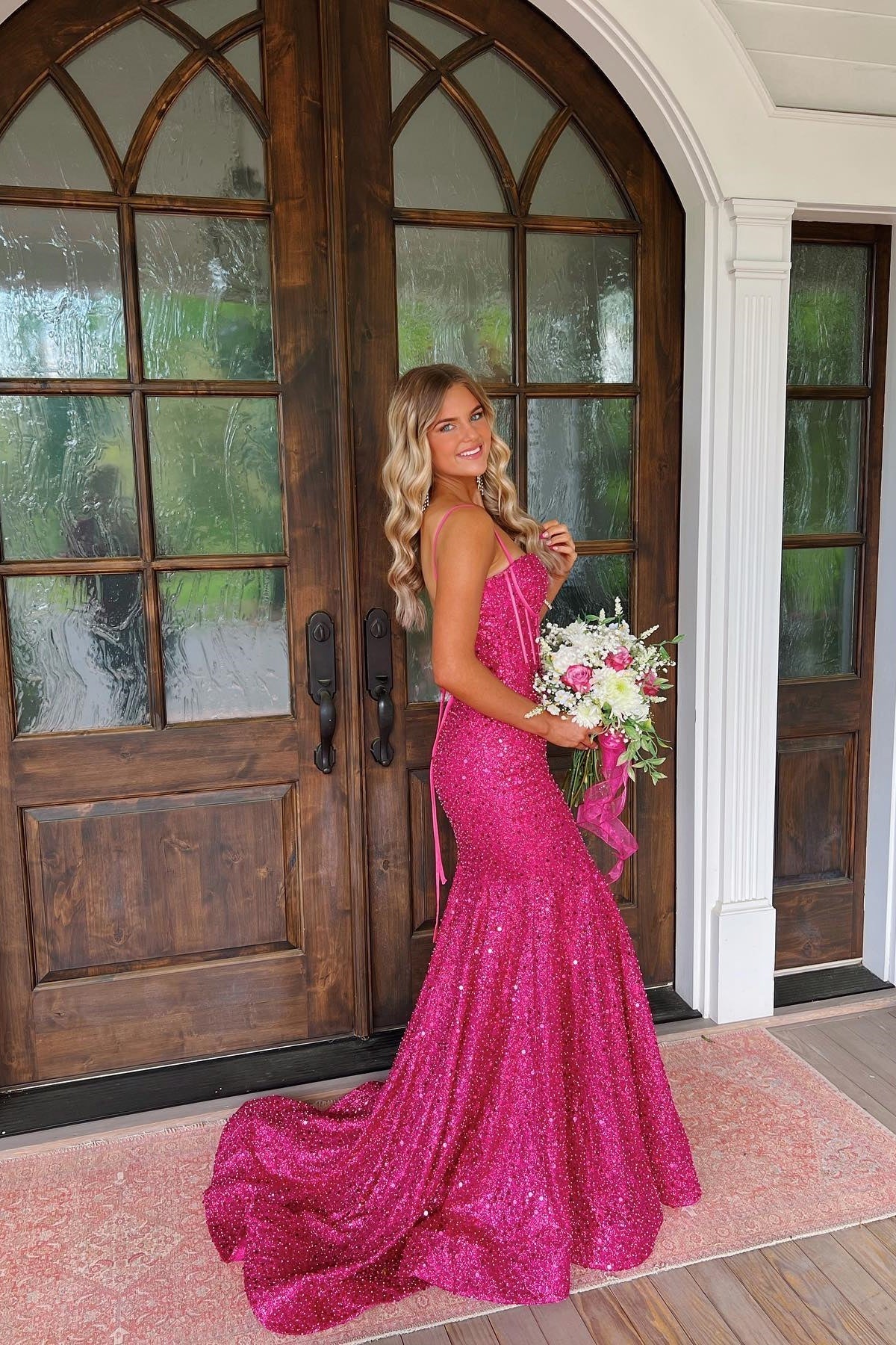 Bling Mermaid Spaghetti Straps Light Blue Sequins Long Prom Dress - Image 17