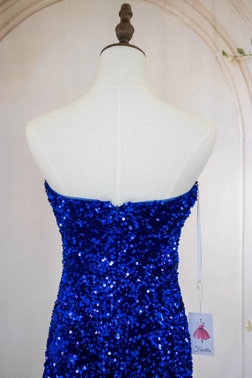 Bling Mermaid Strapless Royal Blue Sequins Long Prom Dress with Split Front - Image 5