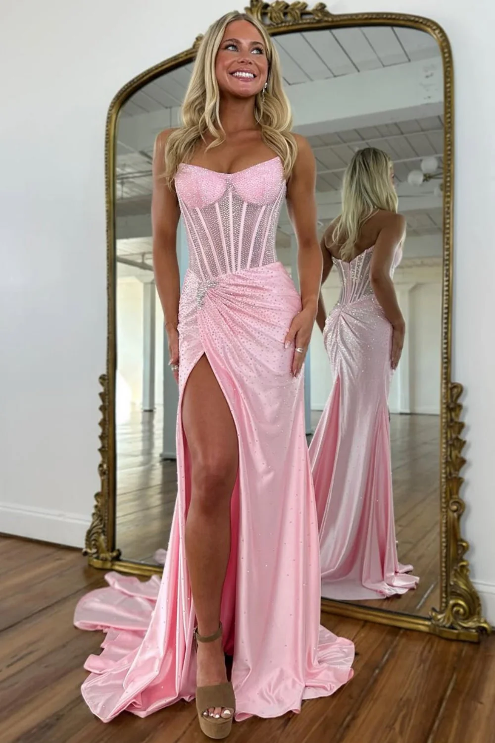Gorgeous Sparkly Mermaid Strapless Long Beaded Prom Dress with Leg Slit - Image 21