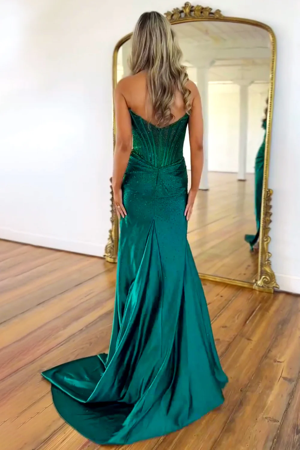 Gorgeous Sparkly Mermaid Strapless Long Beaded Prom Dress with Leg Slit - Image 6