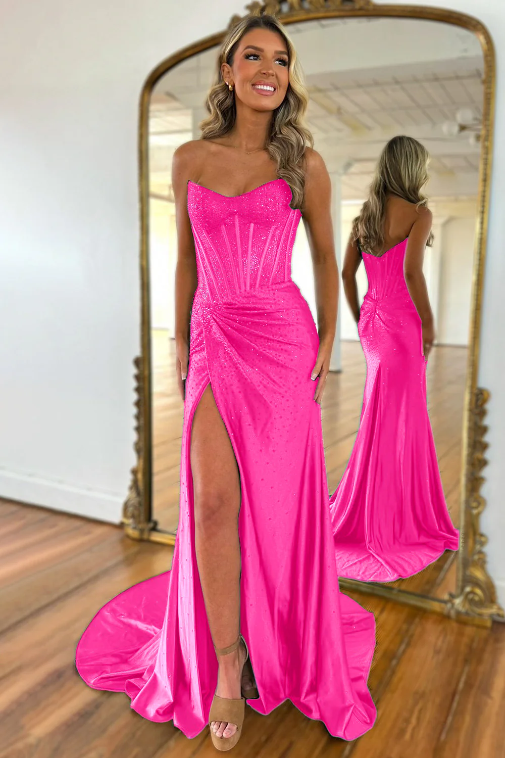 Gorgeous Sparkly Mermaid Strapless Long Beaded Prom Dress with Leg Slit - Image 19
