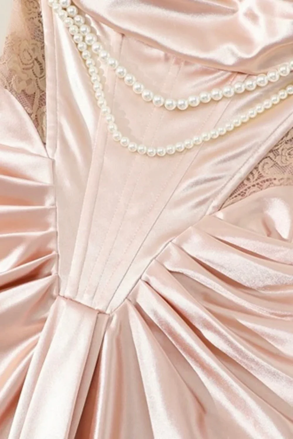 Blush Pink Off-the-Shoulder Satin Corset Prom Dress with Pearl Draping - Image 11