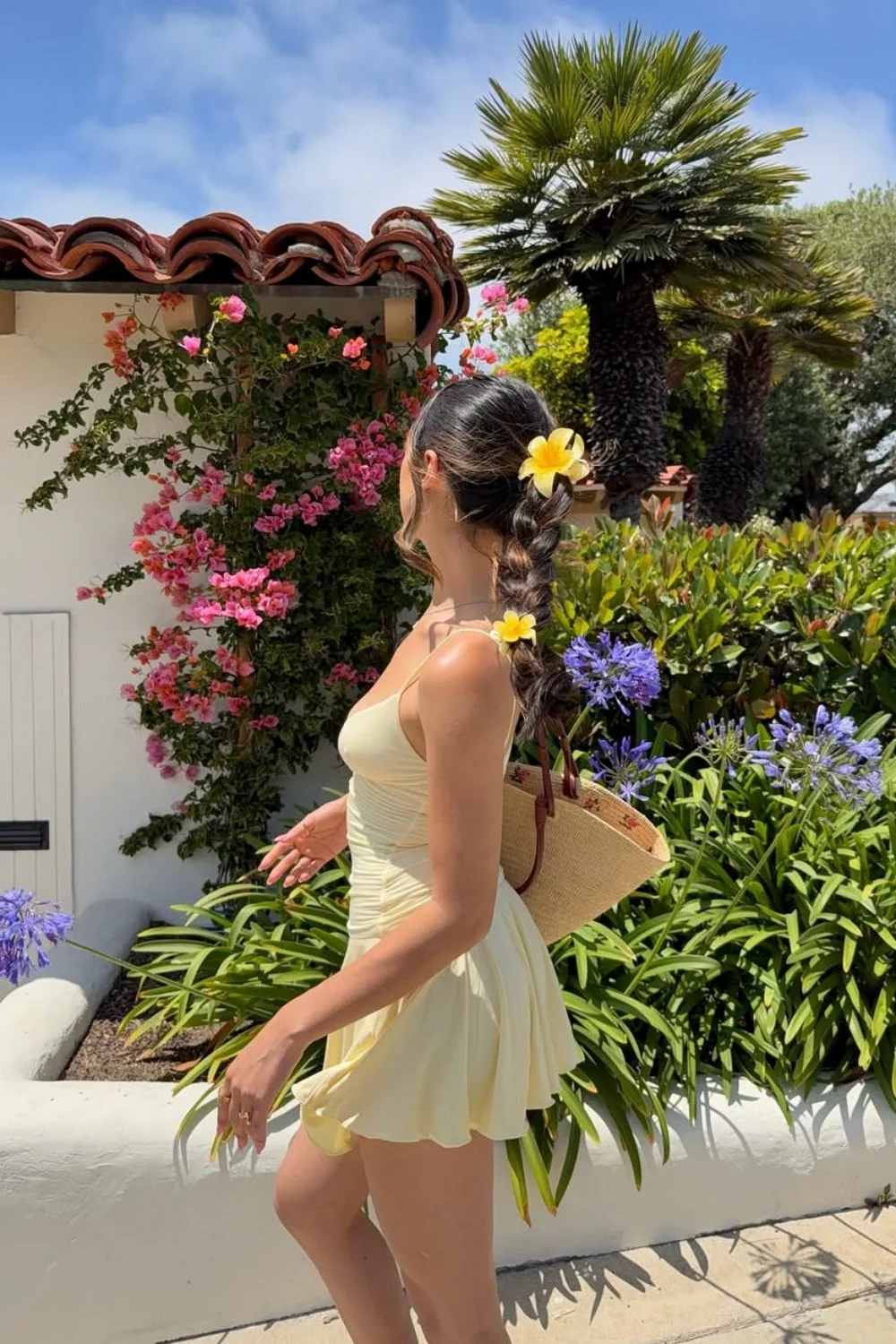 Butter Yellow Ruched Plunging Spaghetti Strap Homecoming Dress - Image 2