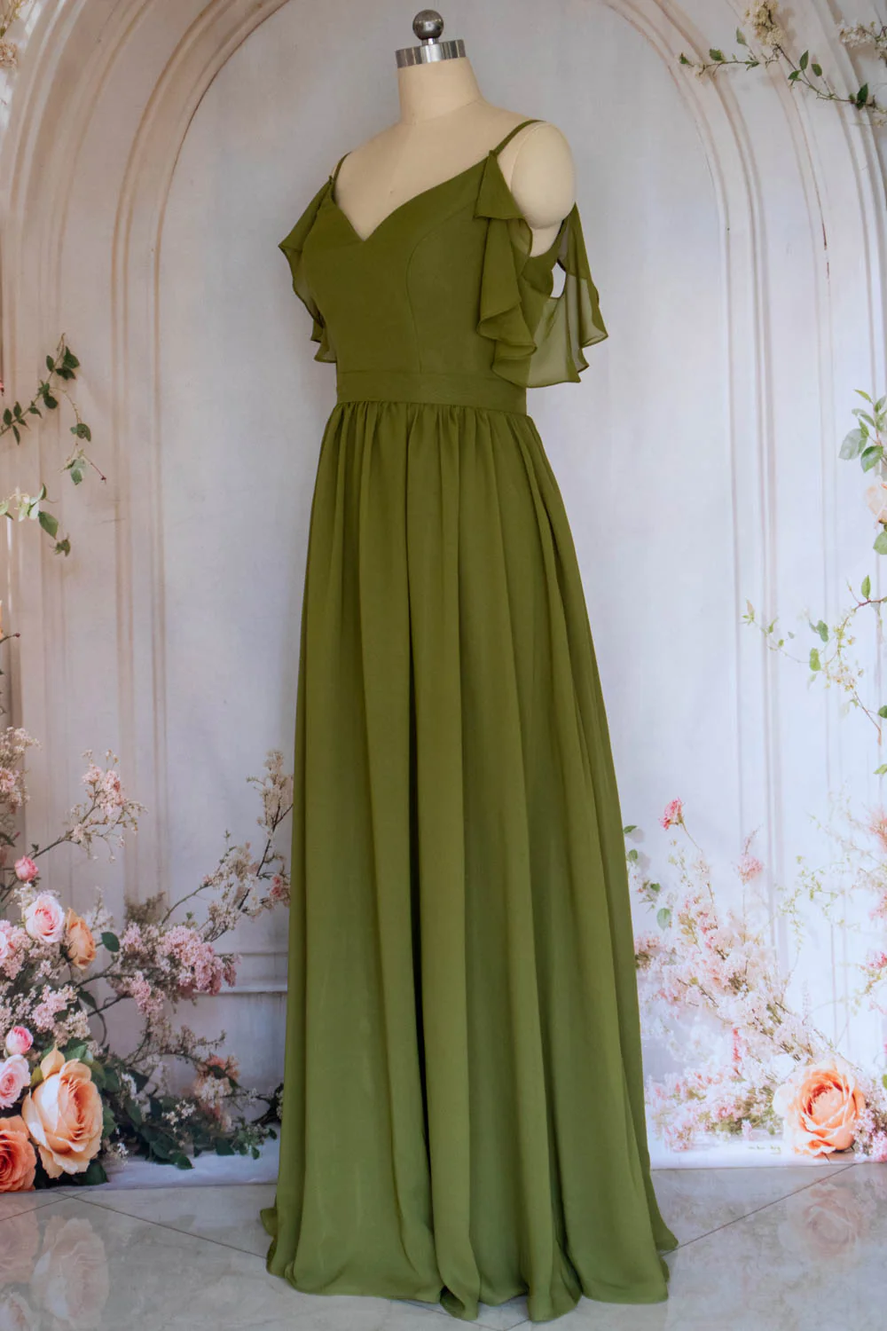 Charming A Line Spaghetti Straps Green Long Prom Dress with Ruffles - Image 3