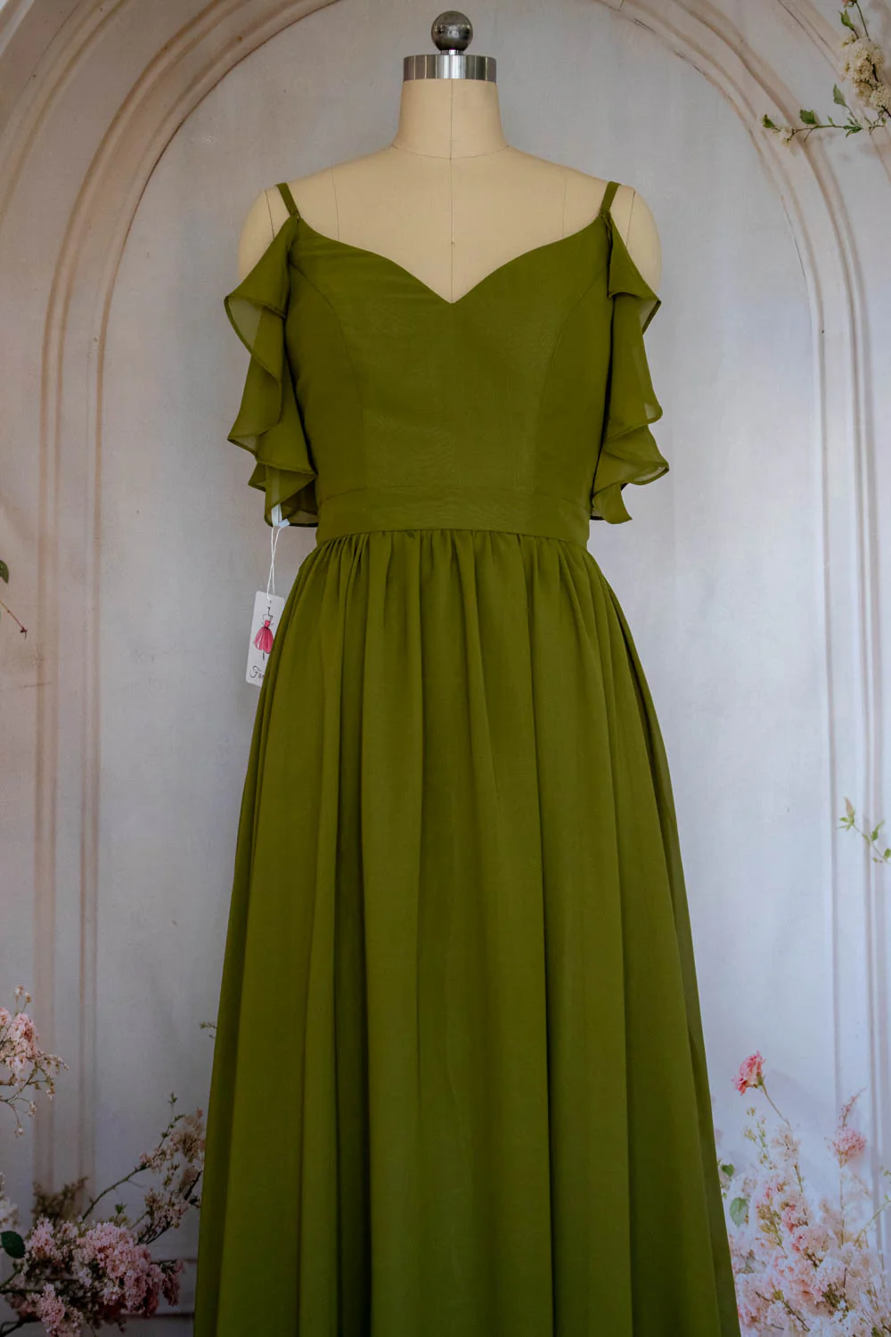 Charming A Line Spaghetti Straps Green Long Prom Dress with Ruffles - Image 4