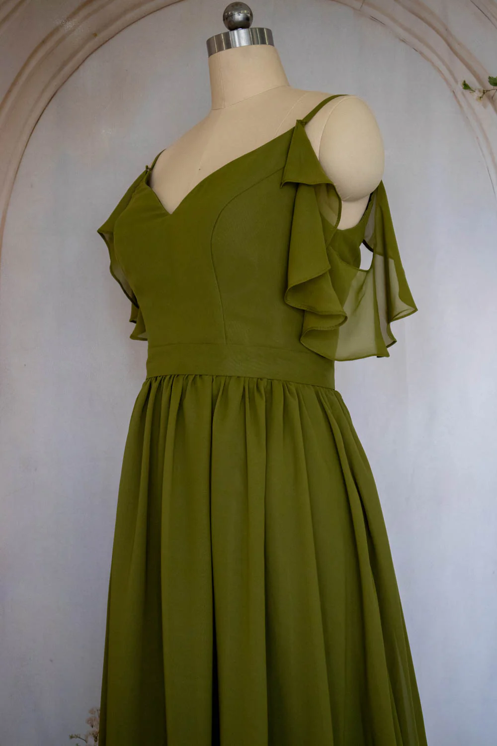 Charming A Line Spaghetti Straps Green Long Prom Dress with Ruffles - Image 5