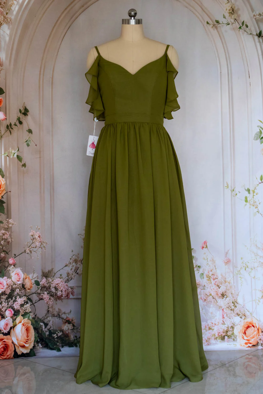 Charming A Line Spaghetti Straps Green Long Prom Dress with Ruffles - Image 7