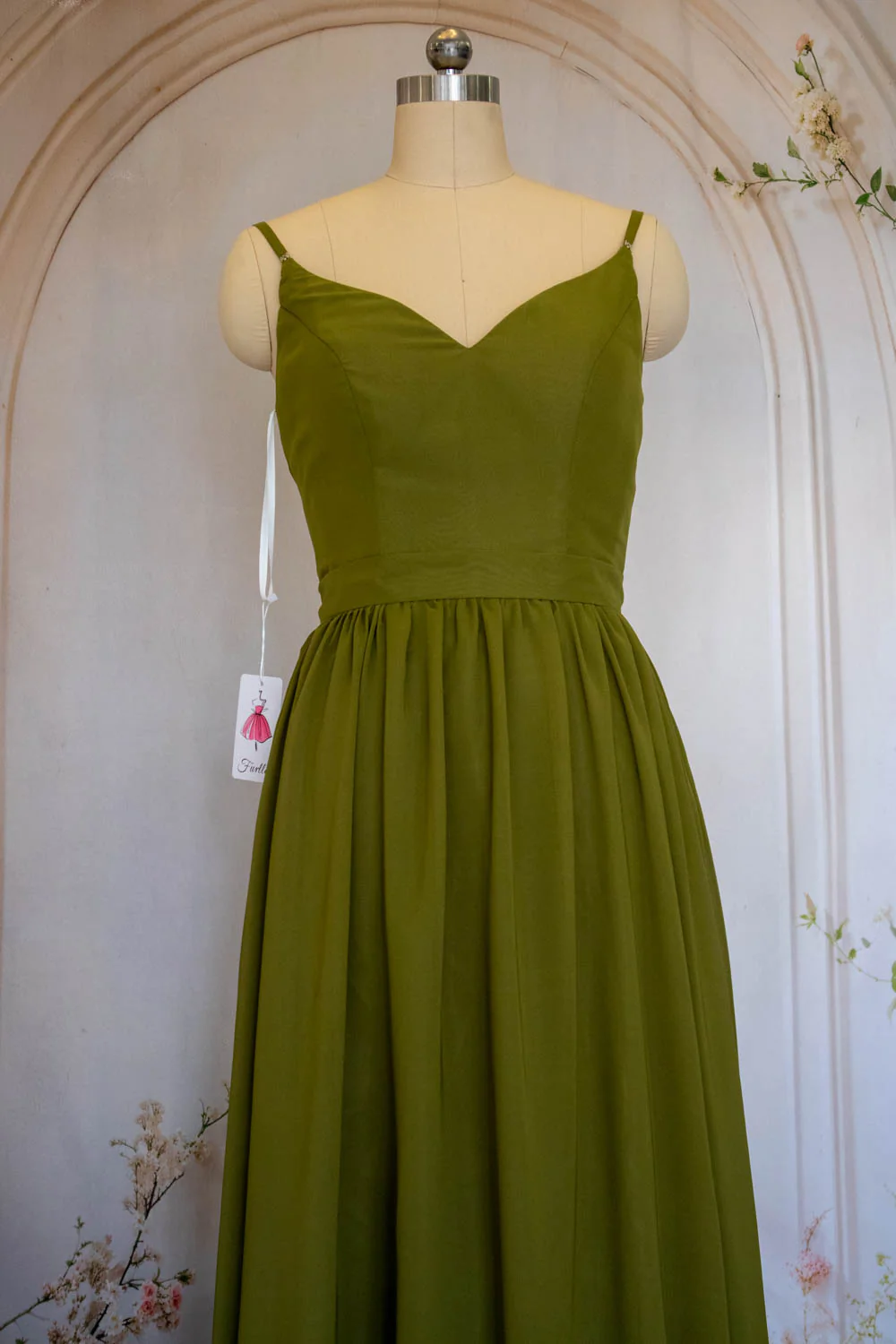 Charming A Line Spaghetti Straps Green Long Prom Dress with Ruffles - Image 9