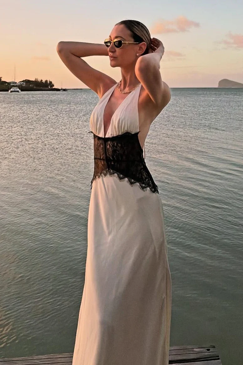 Charming Mermaid Deep V Neck Light Blue Long Prom Dress with Lace - Image 15