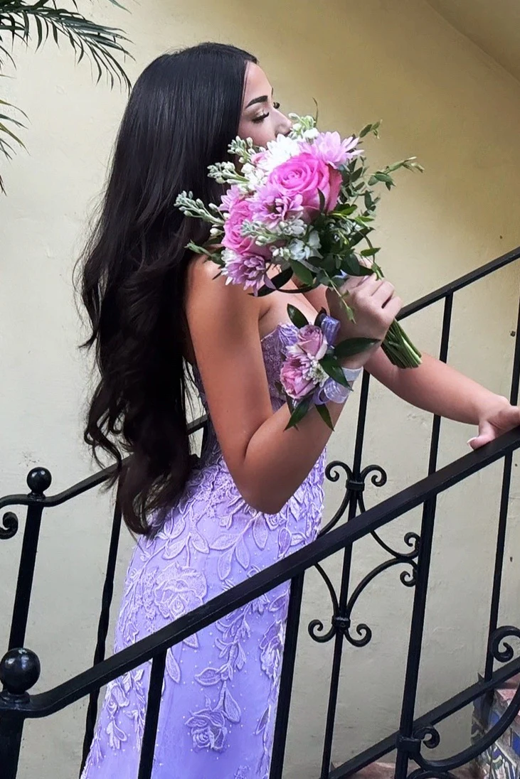 Charming Mermaid Sweetheart Lilac Long Prom Dress with Appliques - Image 3