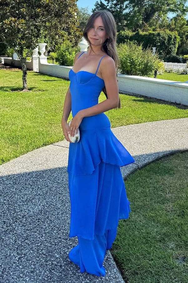 Charming  Spaghetti Straps Yellow Long Prom Dress with Ruffles - Image 4