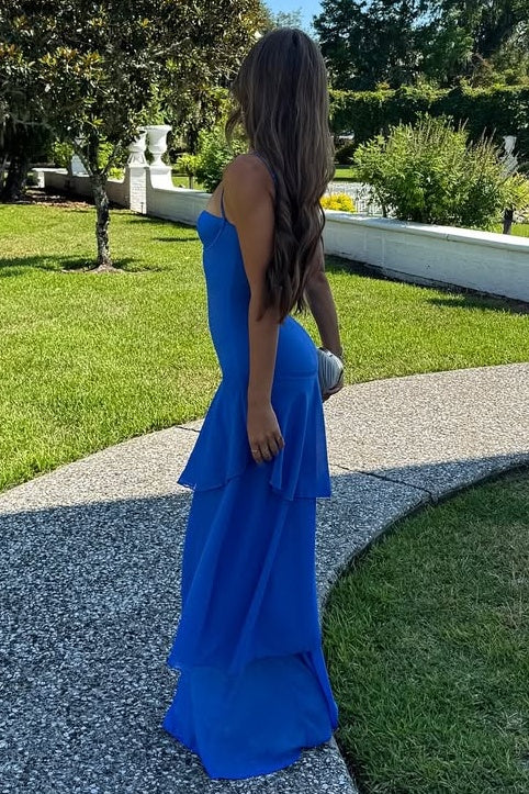 Charming  Spaghetti Straps Yellow Long Prom Dress with Ruffles - Image 9