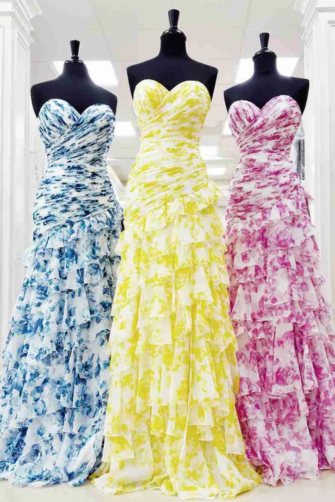 Chic Mermaid Sweetheart Pink Floral Printed Long Prom Dress with Ruffles - Image 5