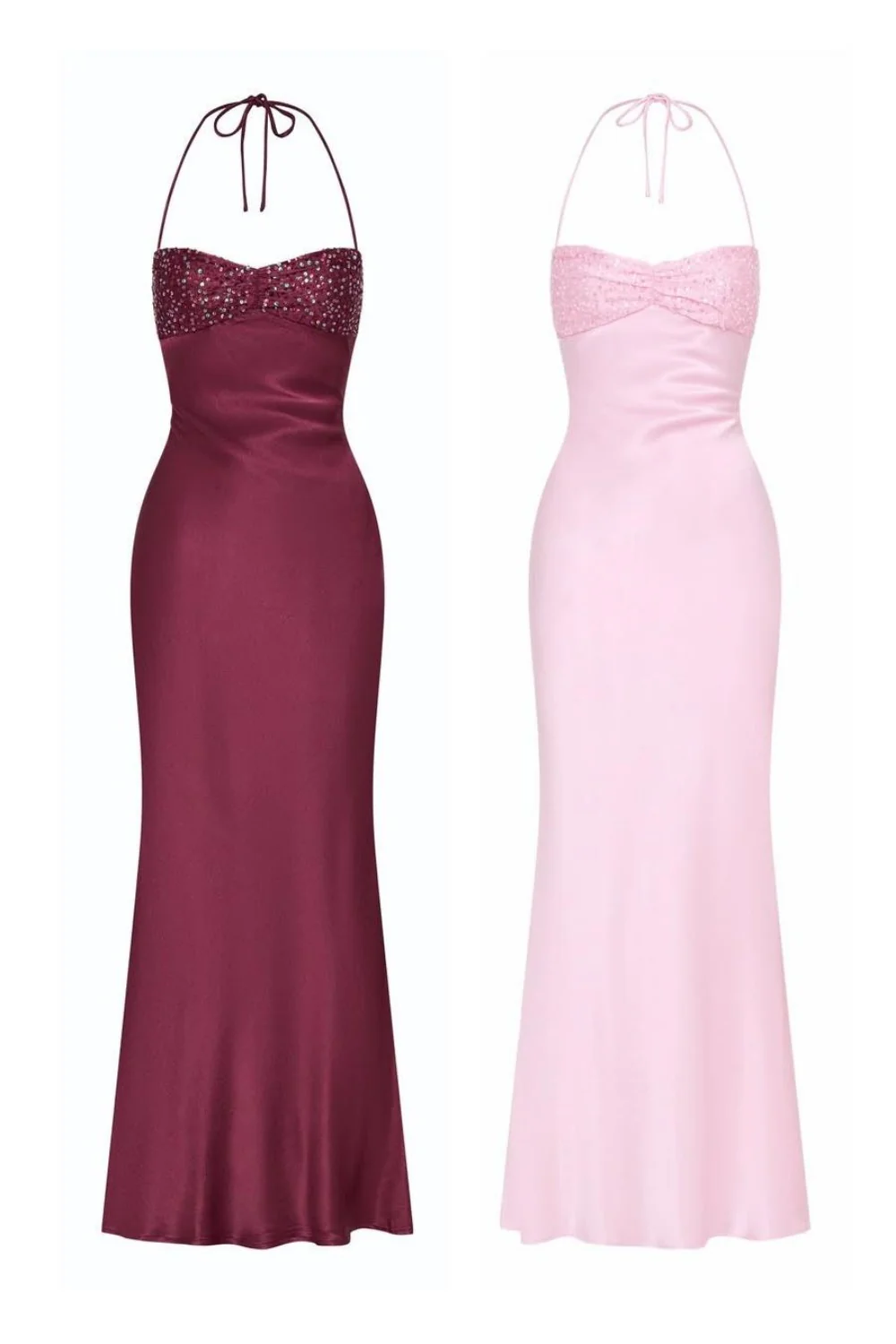 Chic Satin Halter Neck Lace Up Long Prom Party Dress with Sequin - Image 8