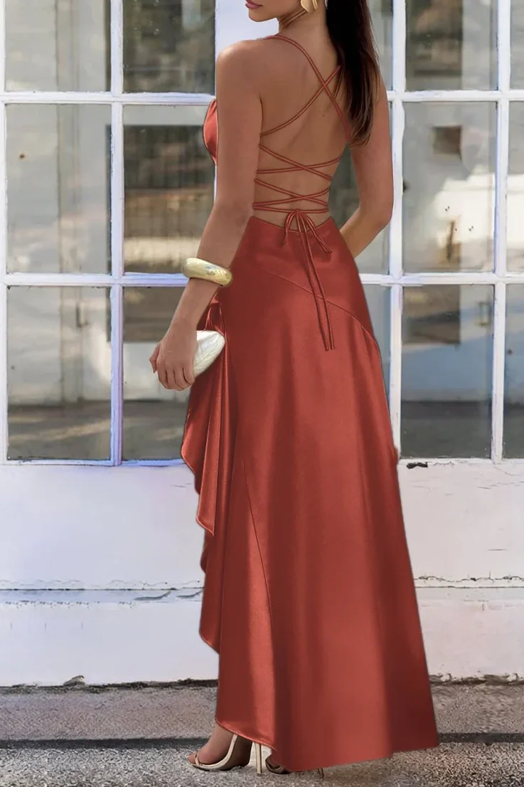 Chic Satin Spaghetti Straps Aqua Blue Long Prom Dress with Ruffles - Image 17