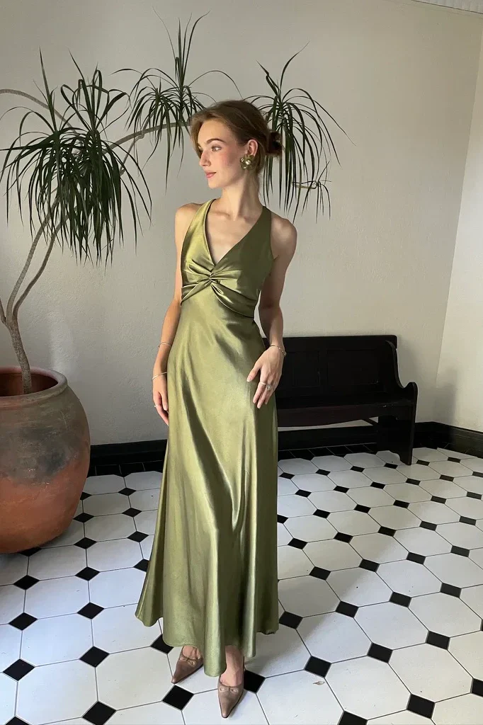 Chic Sheath Halter Neck Yellow Long Party Dress with Backless Bowknot - Image 16