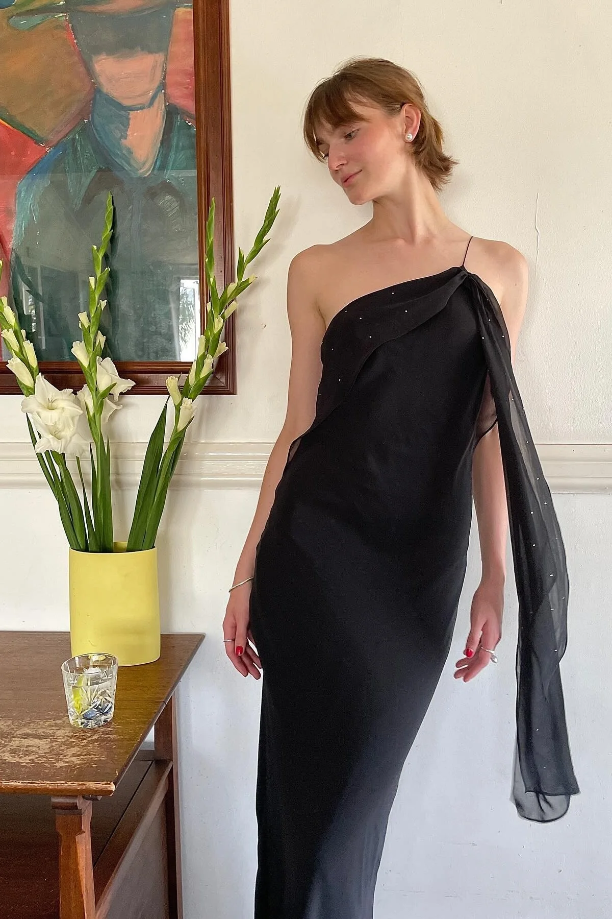 Chic Sheath One Shoulder Black Floor Length Party Dress with Ruffles - Image 4