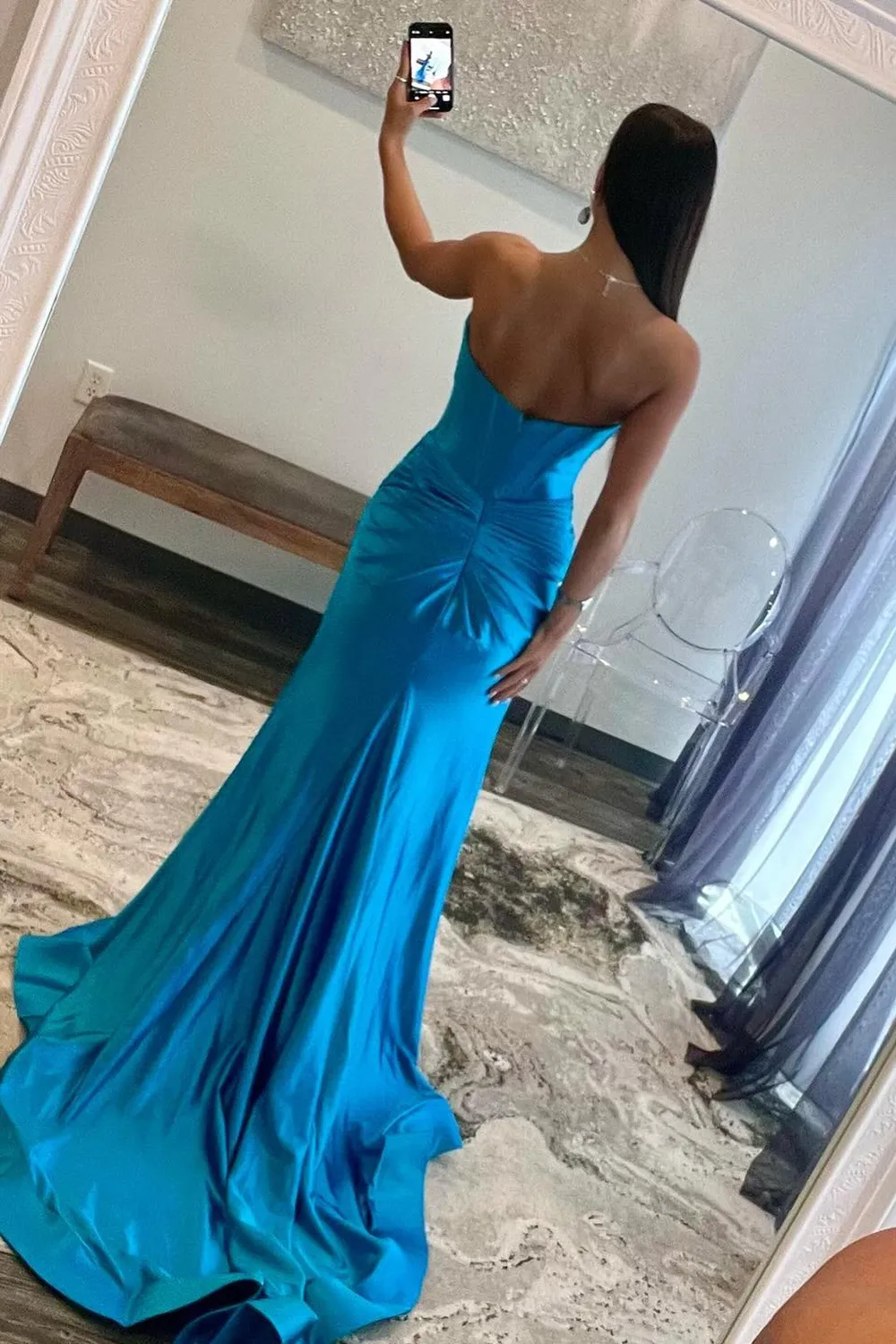 Chic Sweetheart Long Mermaid Satin Corset Prom Dress with High Slit - Image 10