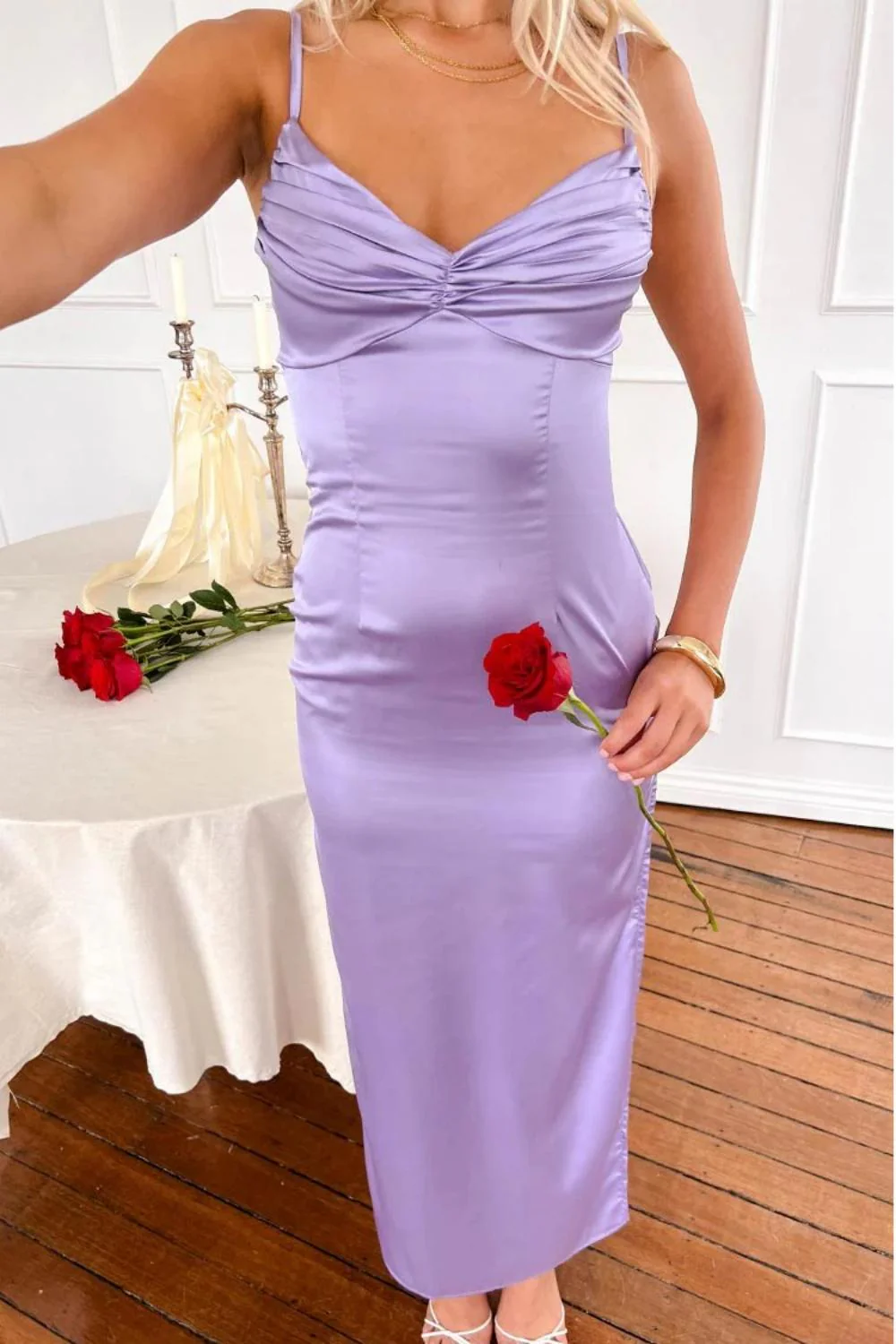 Classic Sheath Spaghetti Straps Candy Pink Long Prom Dress with Ruched - Image 7