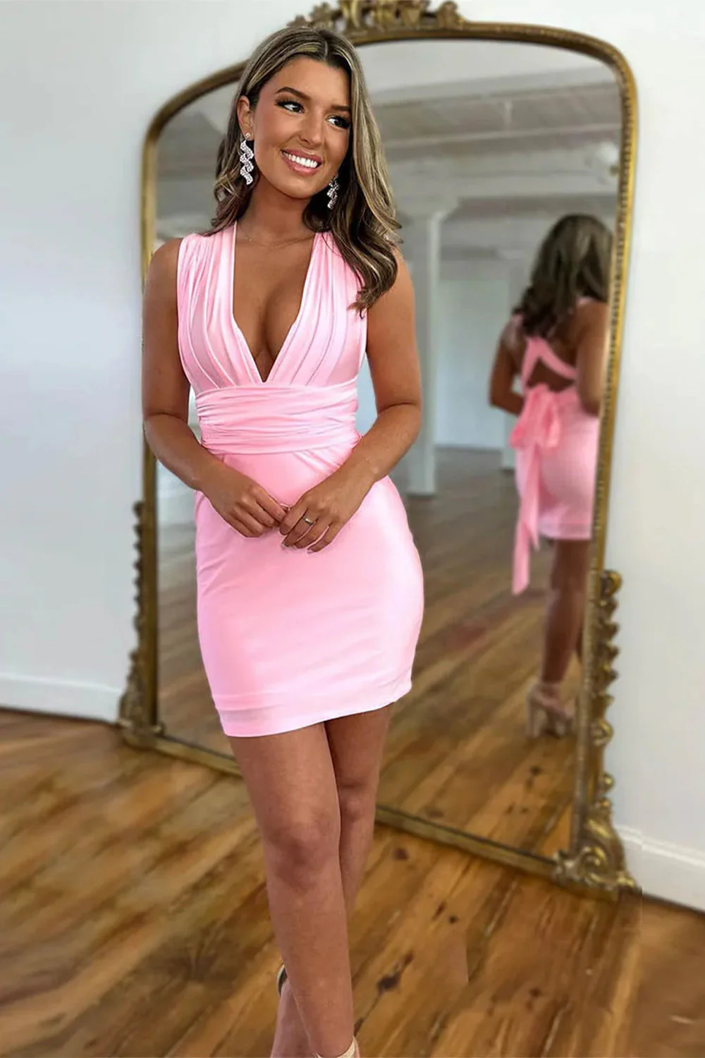 Convertible Straps Tight Homecoming Dress with Pleats and Open Back - Image 12