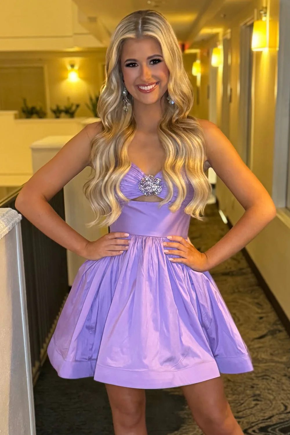 Cute A-Line Spaghetti Straps Short Satin Homecoming Dress with Beading - Image 4