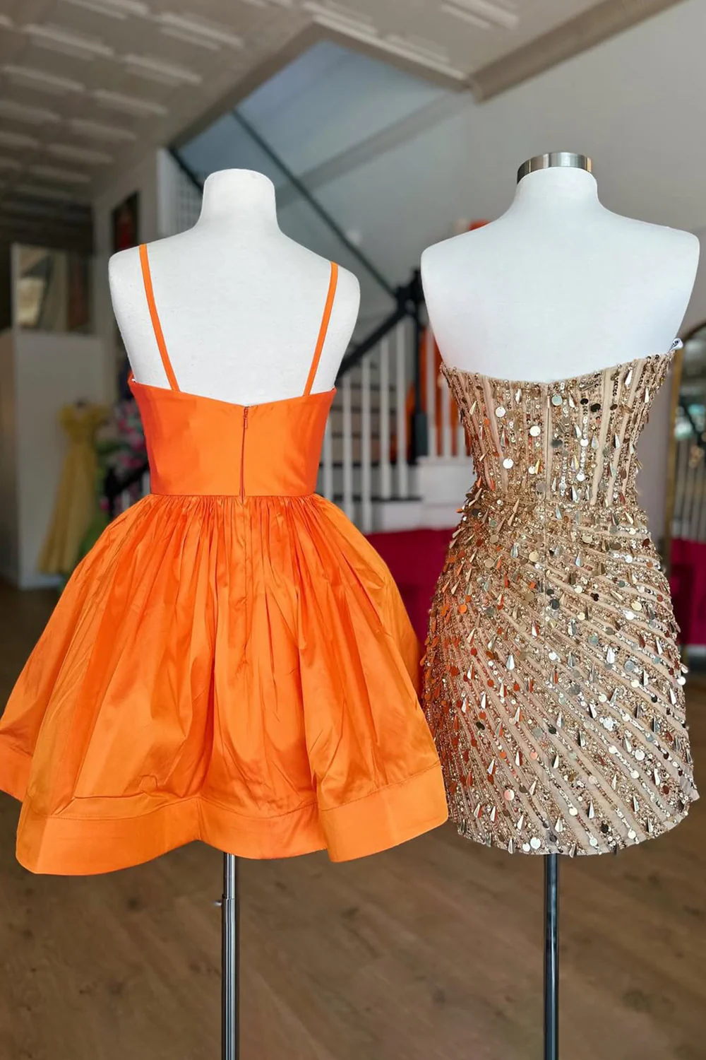 Cute A-Line Spaghetti Straps Short Satin Homecoming Dress with Beading - Image 6