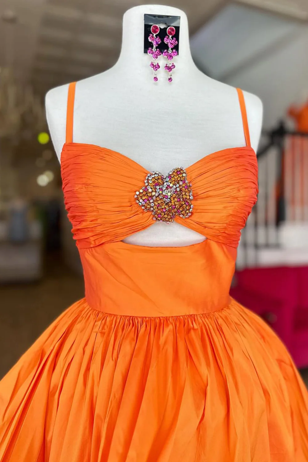 Cute A-Line Spaghetti Straps Short Satin Homecoming Dress with Beading - Image 7