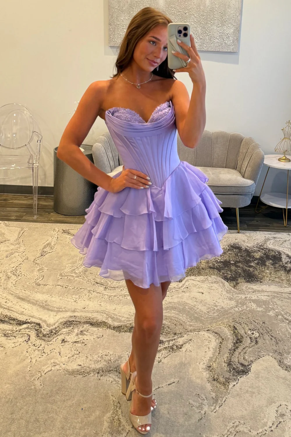 Cute A-Line Sweetheart Ruffled Homecoming Dress with Lace Detail - Image 14