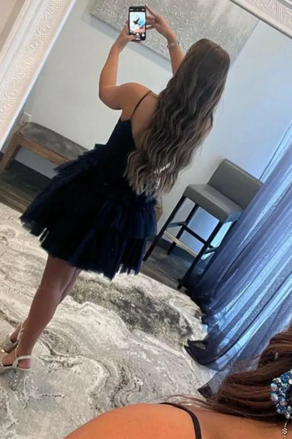 Cute Layered Tulle Homecoming Dress with A Line Silhouette and Spaghetti Strap Bodice - Image 7