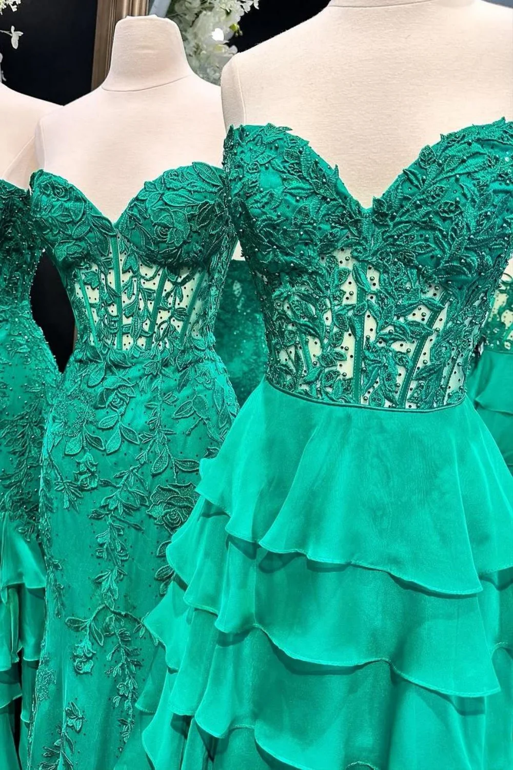 Cute Light Blue A-Line Sweetheart Lace Up Long Tiered Chiffon Prom Dress with Slit - Image 15