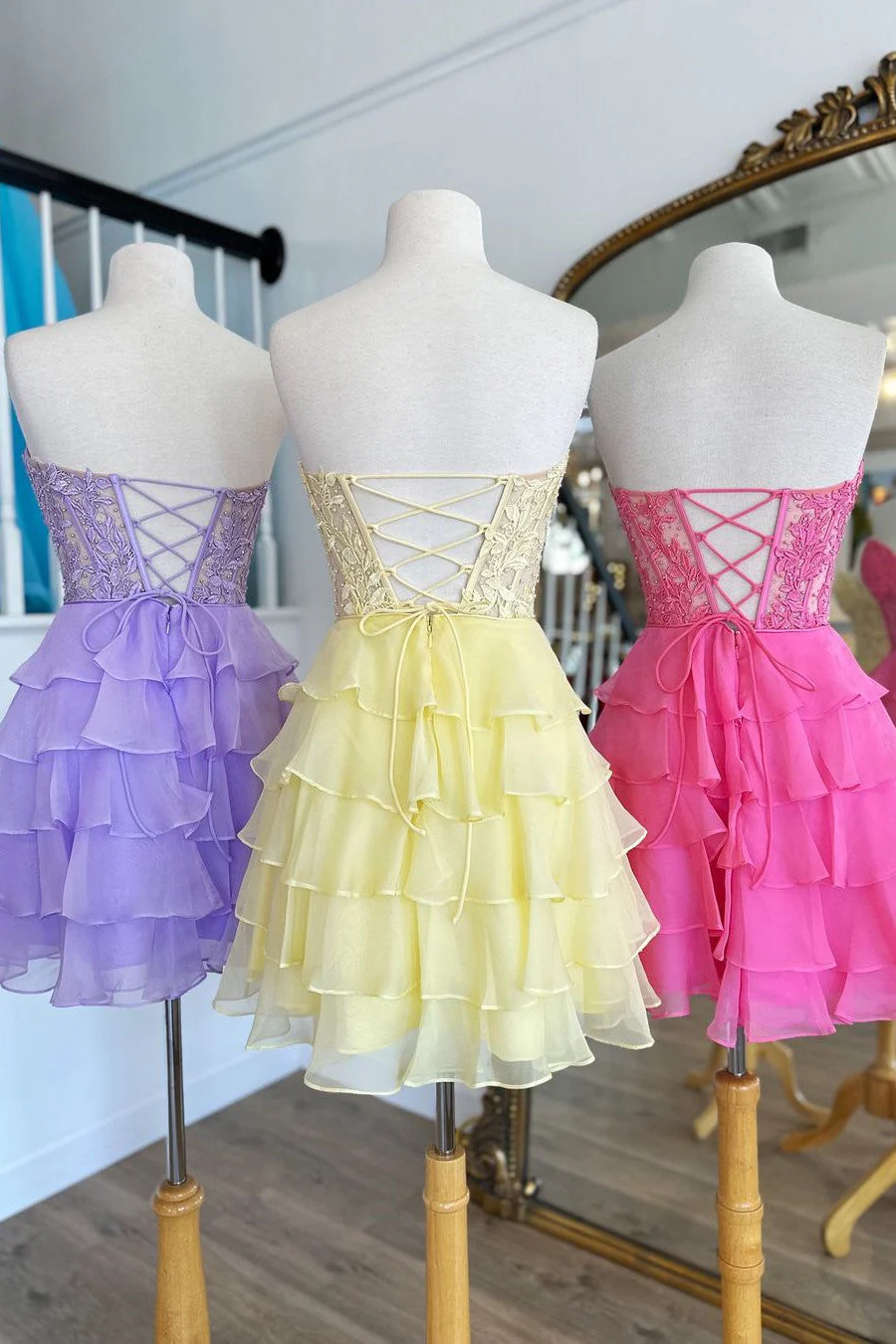 Cute Lilac A-Line Silhouette with Sweetheart Neck and Tiered Lace Top Homecoming Dress - Image 7