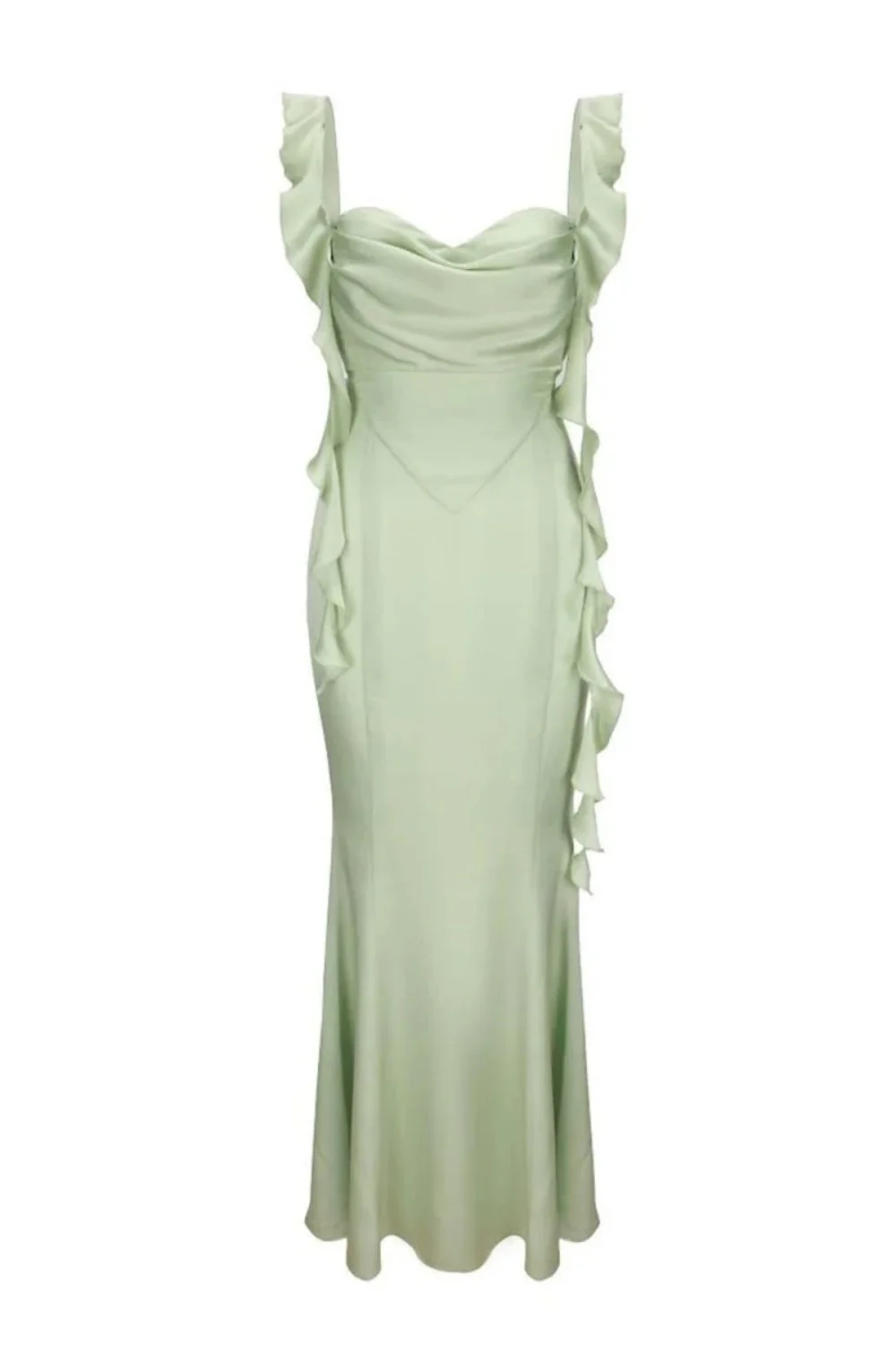 Cute Mermaid Square Neck Pink Long Prom Dress with Ruffles Backless - Image 9
