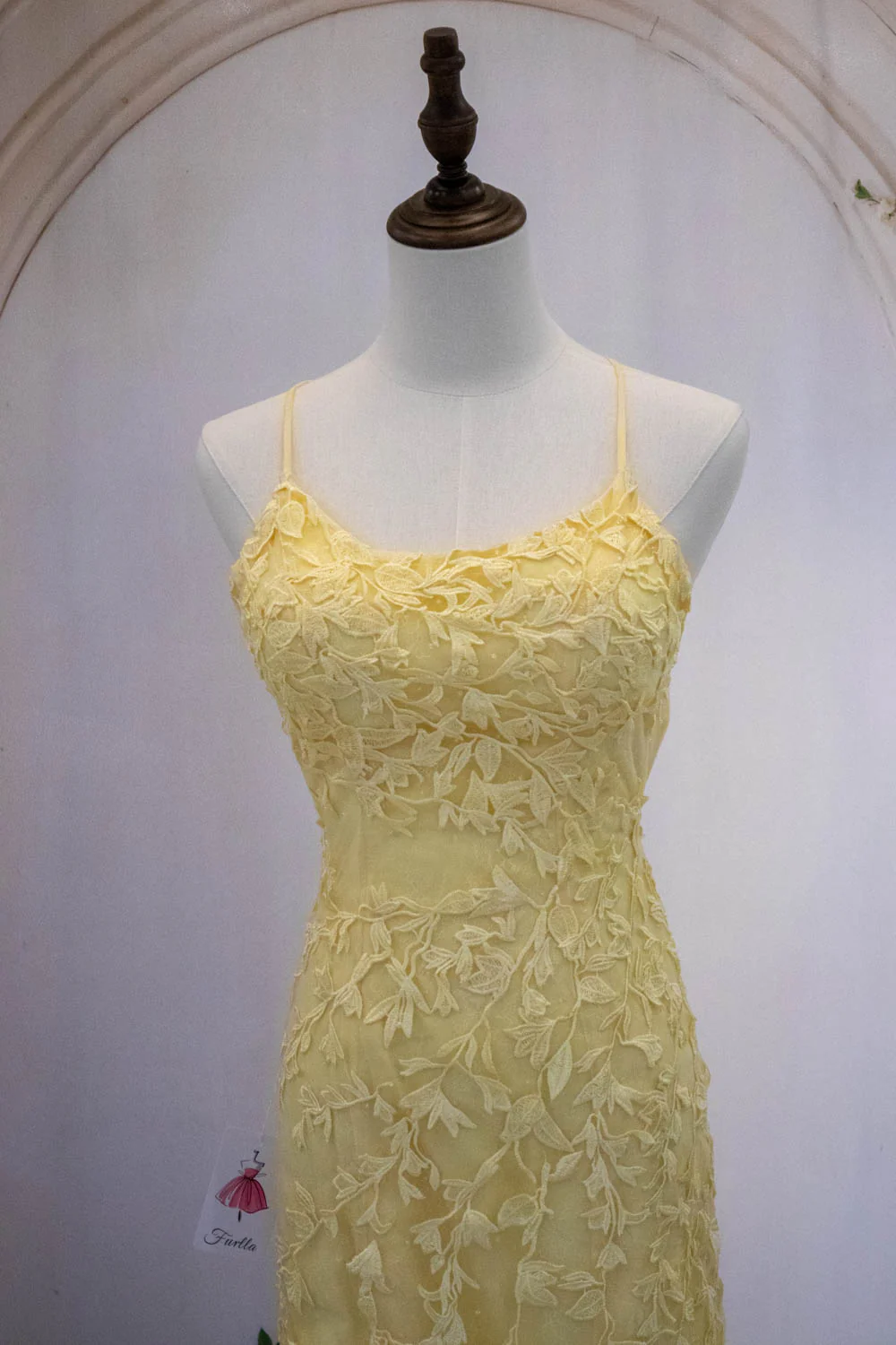 Cute Yellow Spaghetti Straps Short Tight Lace Homecoming Dress - Image 5