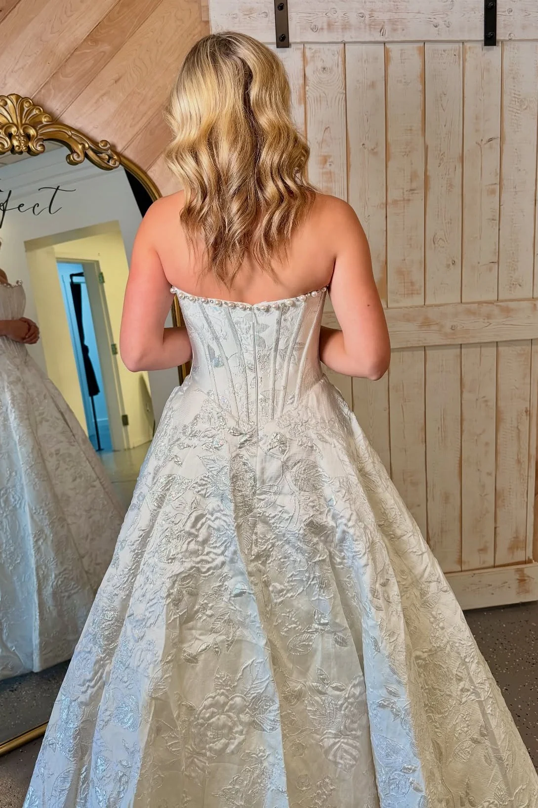 Elegant A Line Strapless White Corset Prom Dress with Embroidery - Image 2