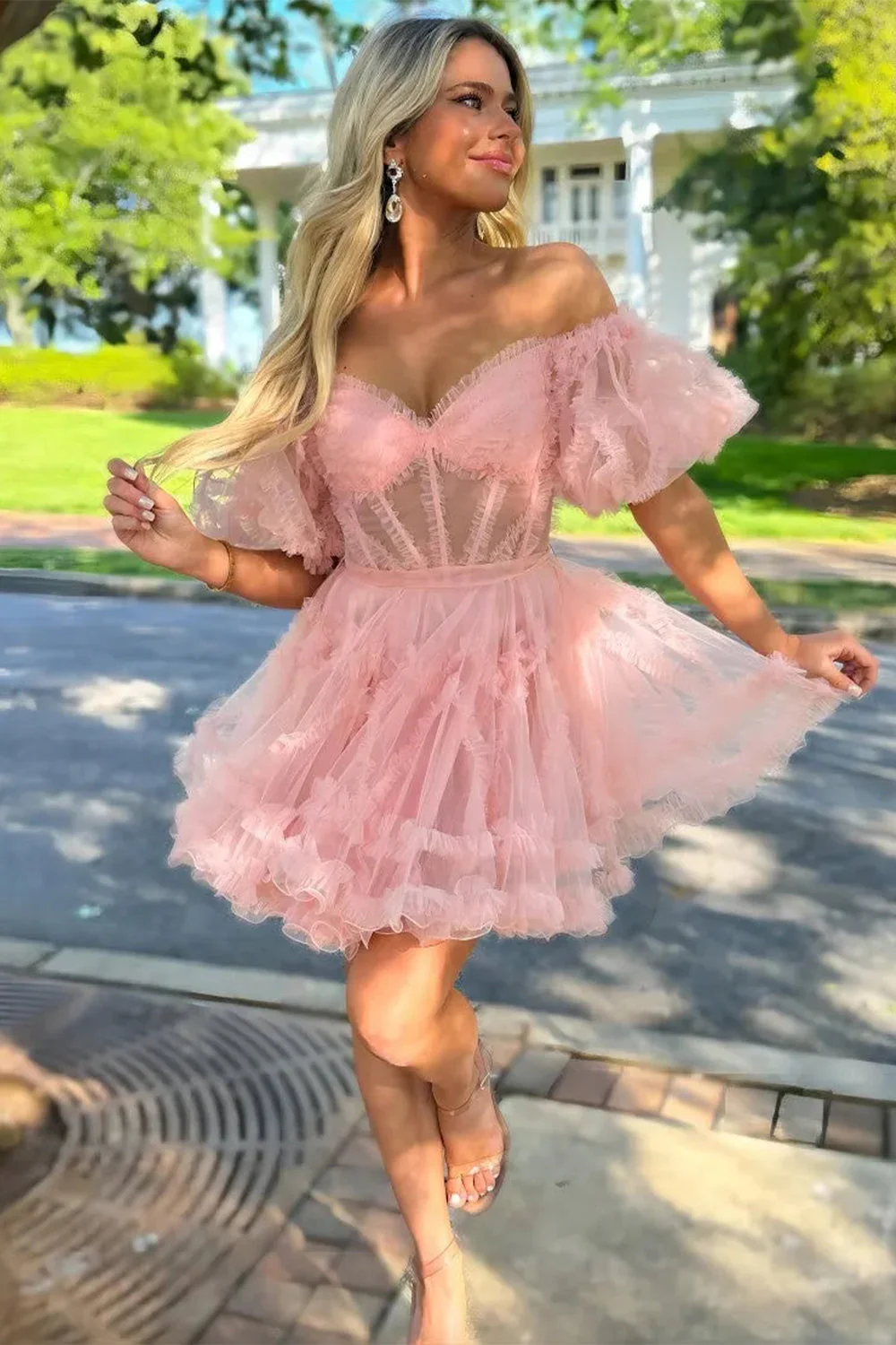 Elegant Short Tulle Homecoming Dress with Off The Shoulder Neckline and A Line Silhouette - Image 7
