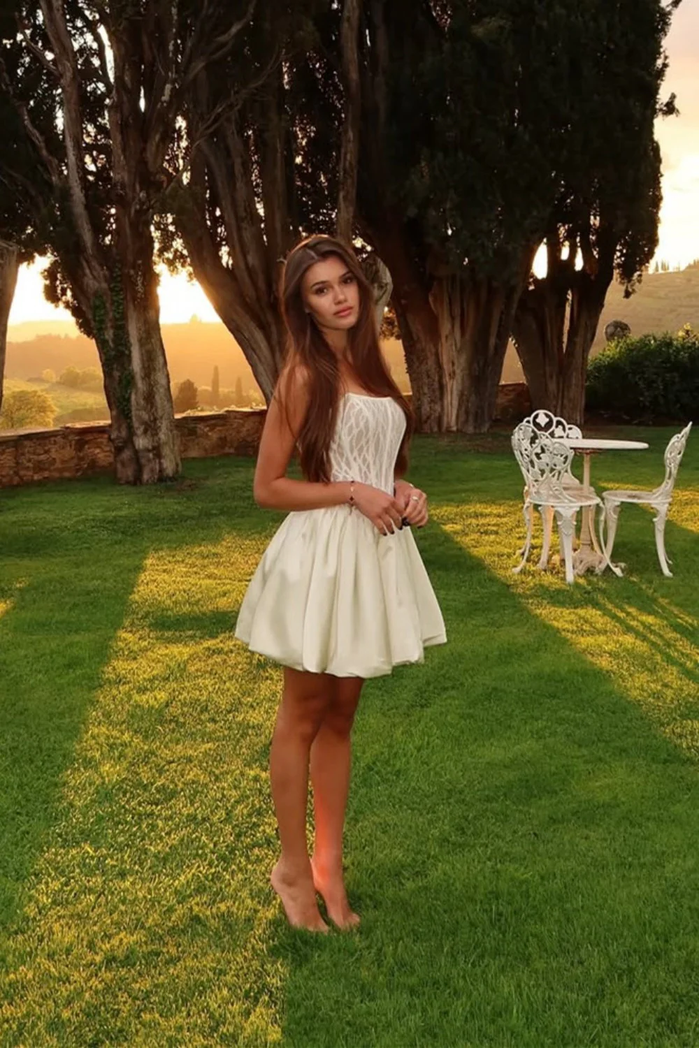 Elegant Strapless Corset Satin Short A-Line Ivory Homecoming Dress - Image 3