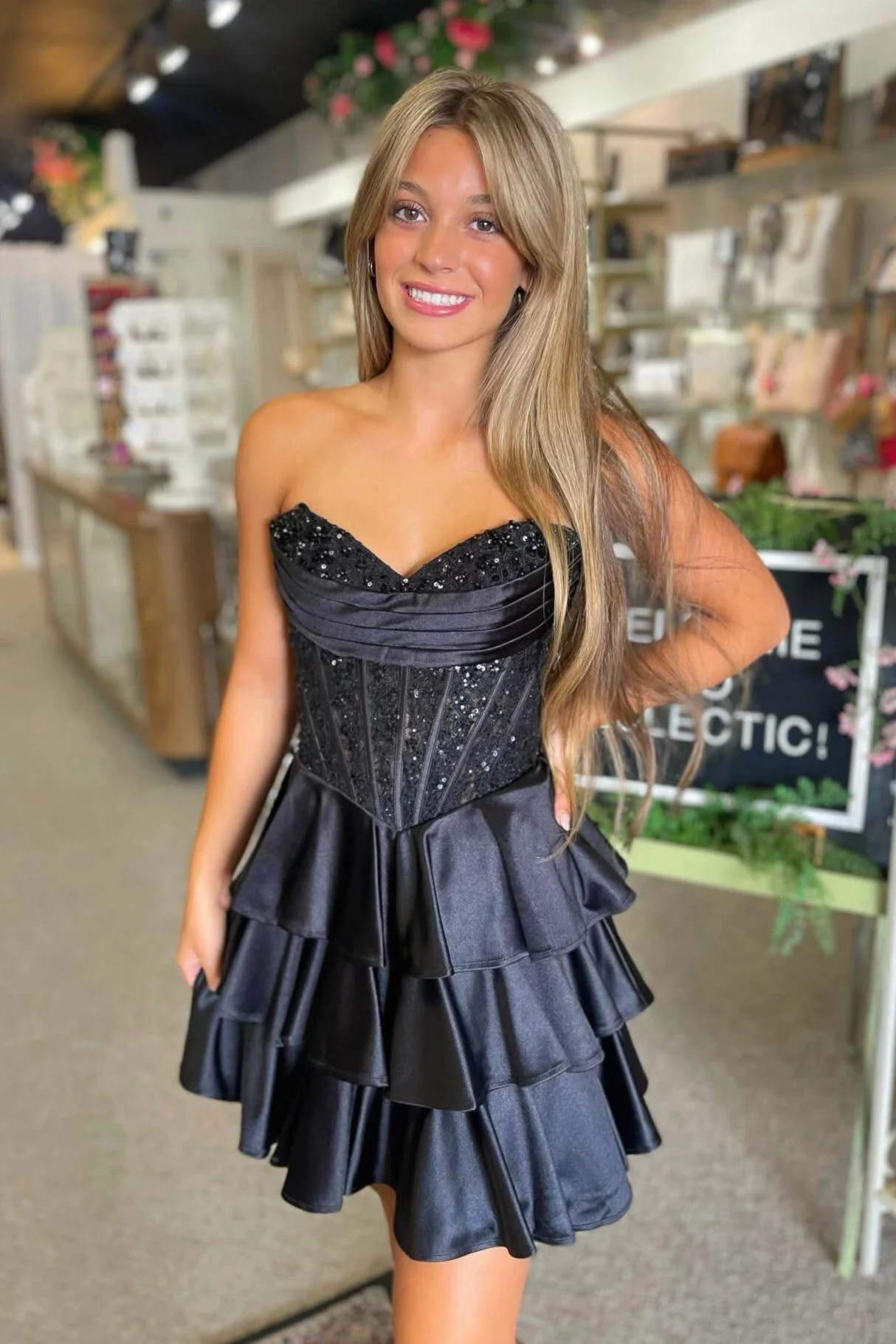 Light Blue Sweetheart Tiered Homecoming Dress with Lace Corset Bodice - Image 10