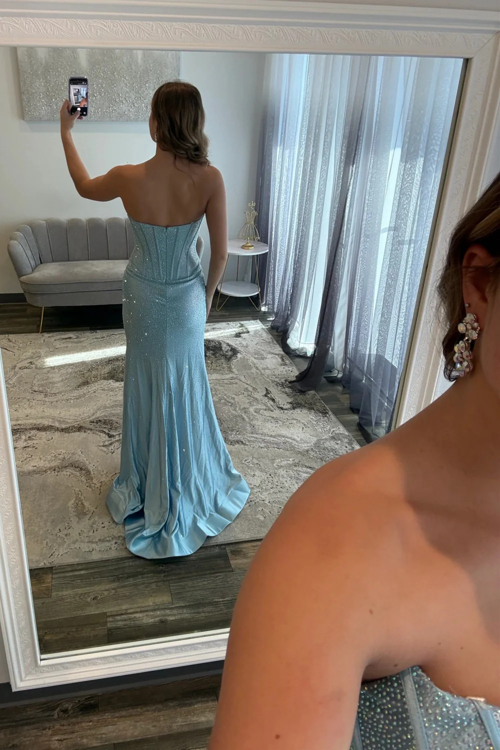 Sparkly Mermaid Strapless Hot Pink Long Prom Dress with Beading Split Front - Image 13