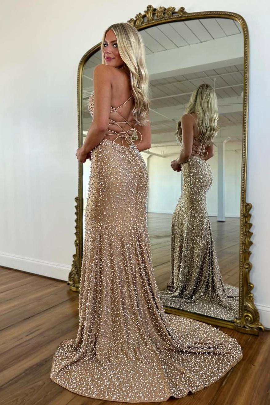 Glamorous Black Pearl Beaded Spaghetti Straps Mermaid Prom Dress - Image 17