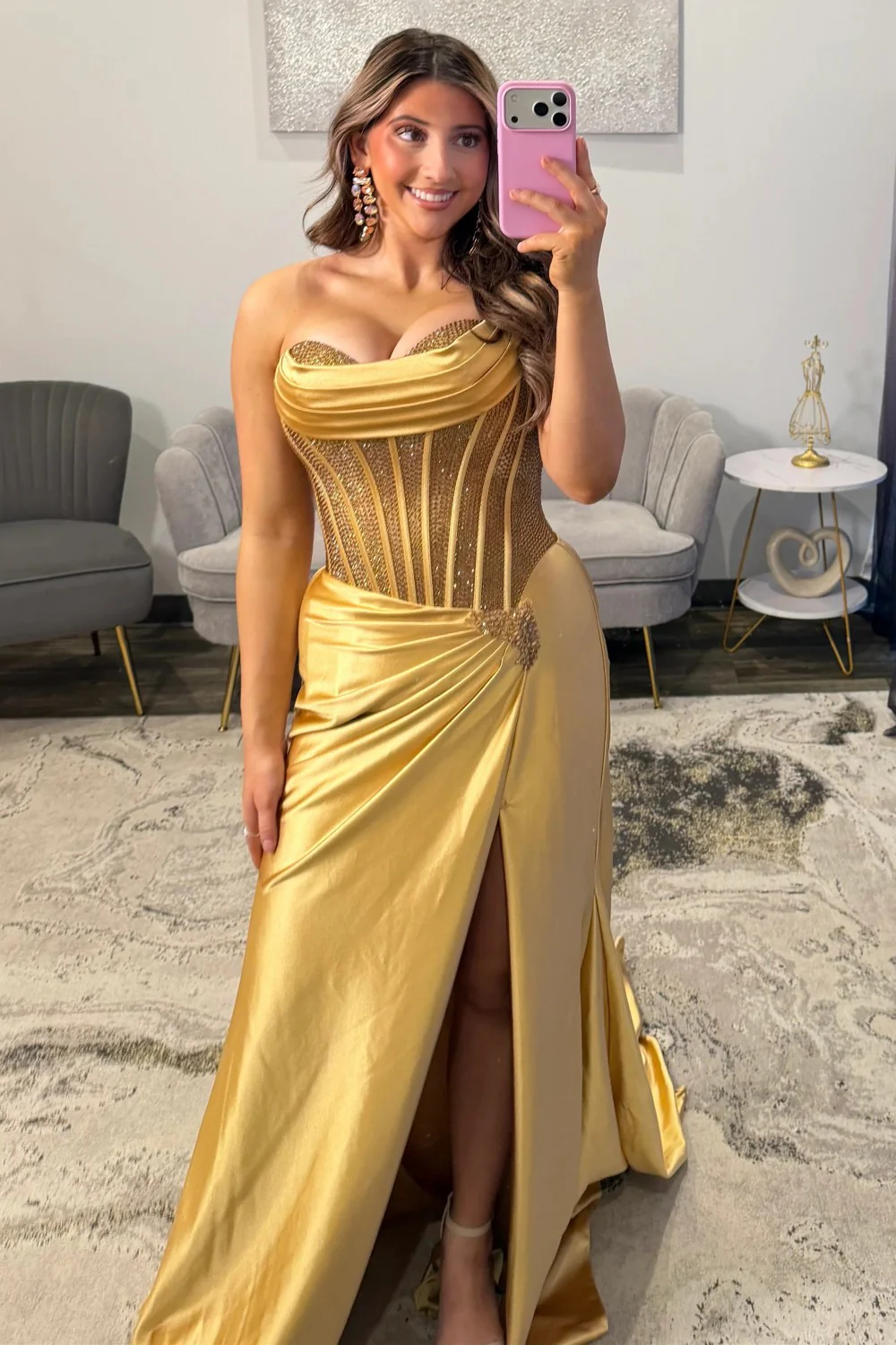 Glamorous Silver Sweetheart Long Satin Corset Prom Dress with Beaded Top - Image 12